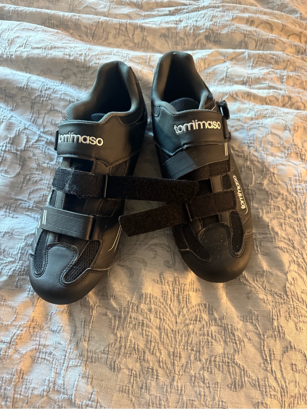 Tommaso Black Cycling Sneakers with Hook-and-Loop Straps